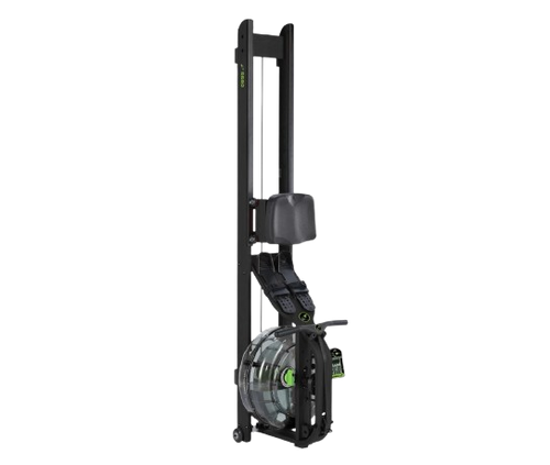 Front View Of The Dynamic Fluid Fitness S680 Rower In The Upright Position